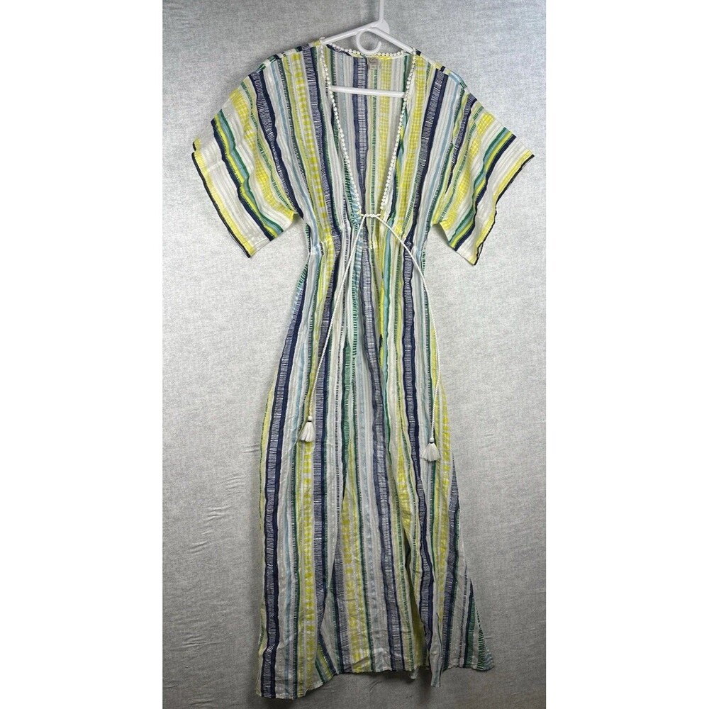 LOFT Beach Striped Drawstring Maxi Swimsuit Cover Up XS/S Vacation Tropical